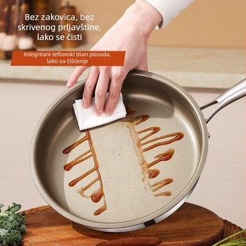 Tiganj za prženje bez premaza od nehrđajućega čelika 316L, višeslojno dno, kompatibilan s indukcijskim i plinskim pločama, stakleni poklopac