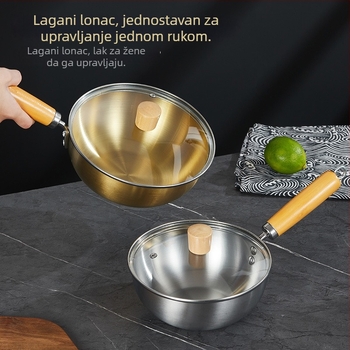 Wok od nehrđajućeg čelika 430, bez premazivanja, s jednim dnom i staklenim poklopcem