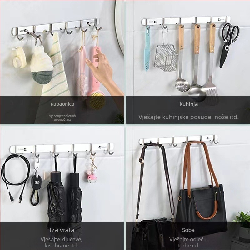 Vješalica za odjeću od 304 nehrđajućeg čelika, zidna, polirana završna obrada, težina 0,5 kg, moderan minimalistički stil