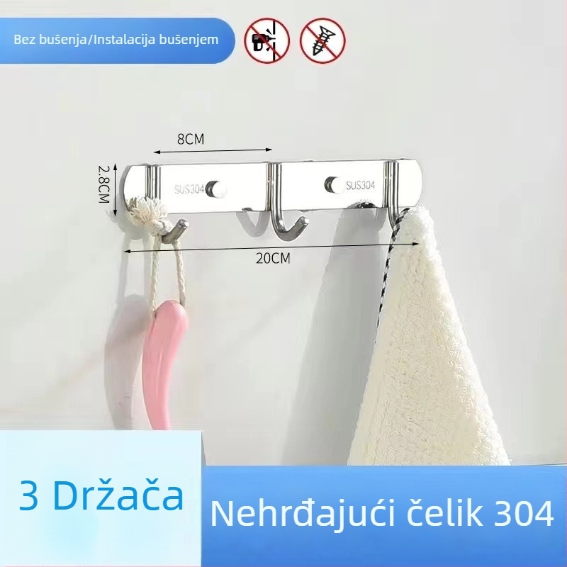 Vješalica za odjeću od 304 nehrđajućeg čelika, zidna, polirana završna obrada, težina 0,5 kg, moderan minimalistički stil