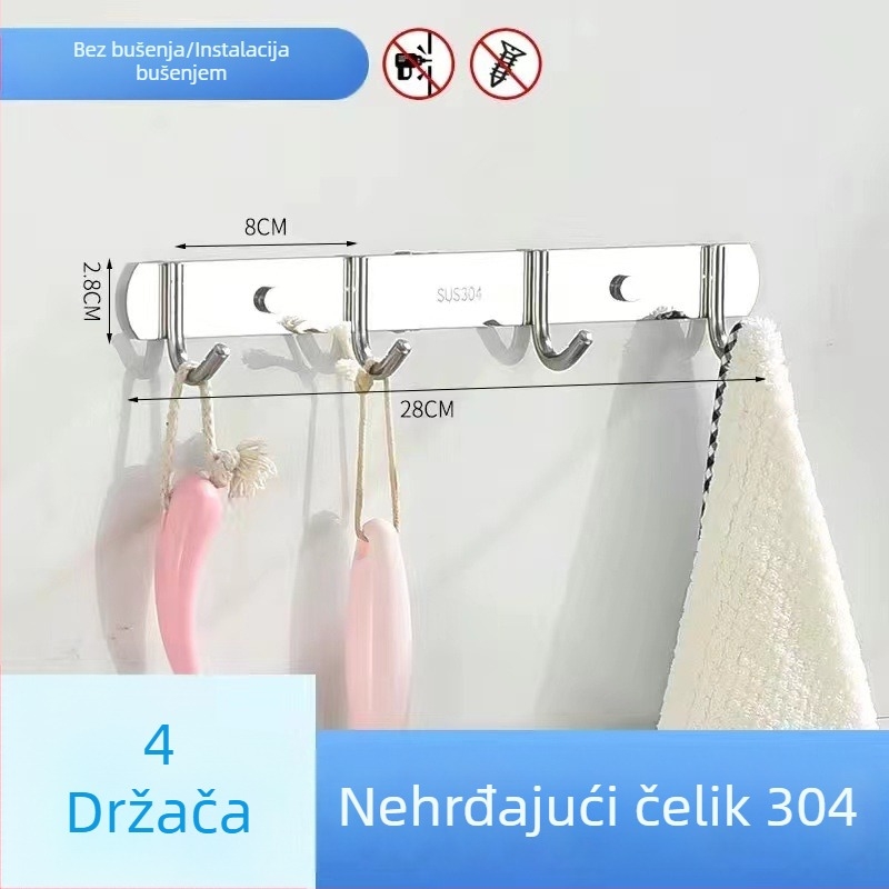 Vješalica za odjeću od 304 nehrđajućeg čelika, zidna, polirana završna obrada, težina 0,5 kg, moderan minimalistički stil