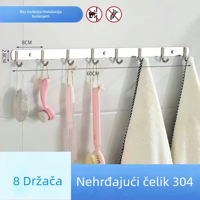 Vješalica za odjeću od 304 nehrđajućeg čelika, zidna, polirana završna obrada, težina 0,5 kg, moderan minimalistički stil