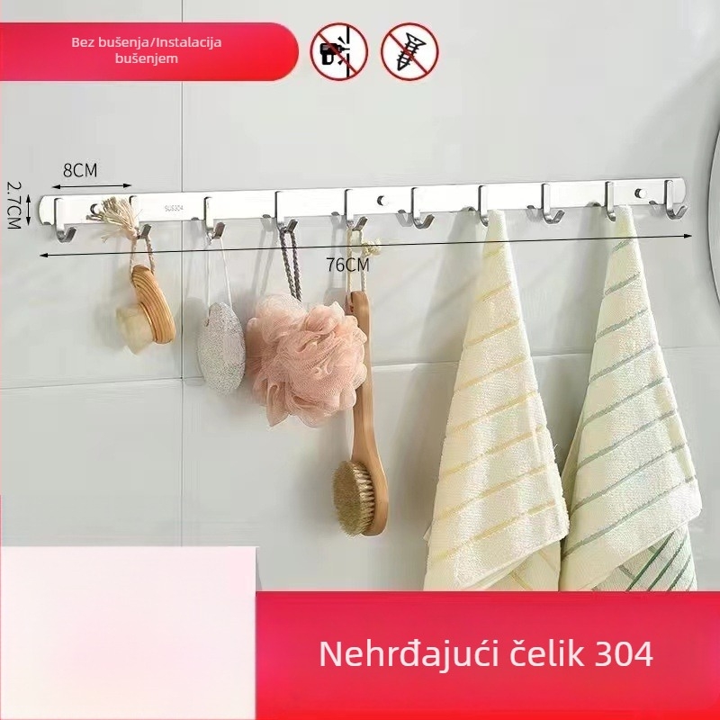 Vješalica za odjeću od 304 nehrđajućeg čelika, zidna, polirana završna obrada, težina 0,5 kg, moderan minimalistički stil