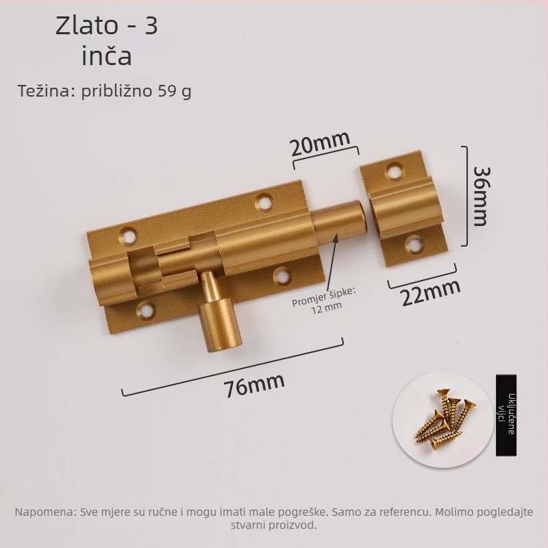 F-tip zasun za vrata od aluminijske legure, protivkrađni, model L1312, oksidirani završetak, moderan minimalistički stil