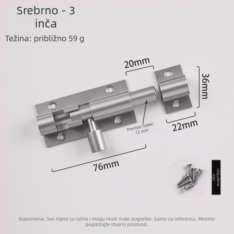 F-tip zasun za vrata od aluminijske legure, protivkrađni, model L1312, oksidirani završetak, moderan minimalistički stil