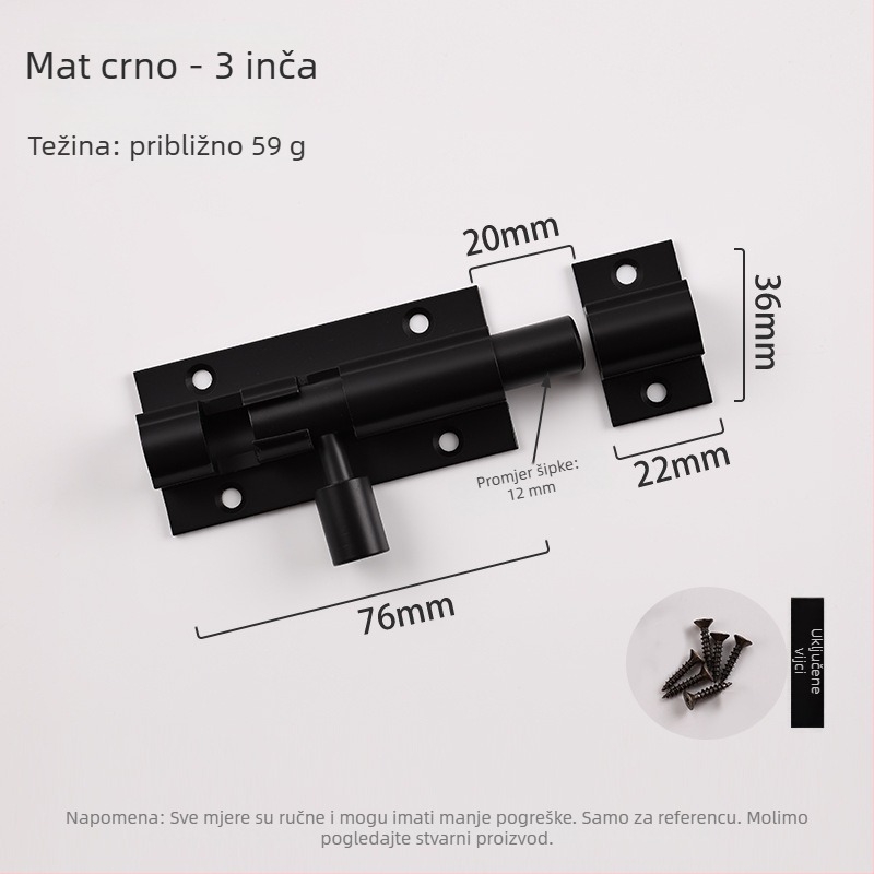F-tip zasun za vrata od aluminijske legure, protivkrađni, model L1312, oksidirani završetak, moderan minimalistički stil