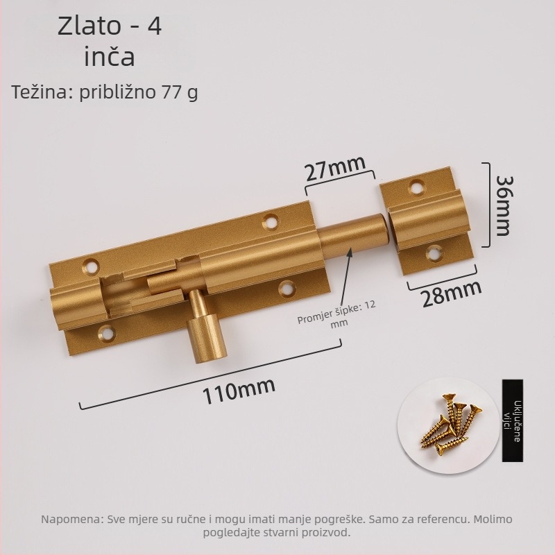 F-tip zasun za vrata od aluminijske legure, protivkrađni, model L1312, oksidirani završetak, moderan minimalistički stil