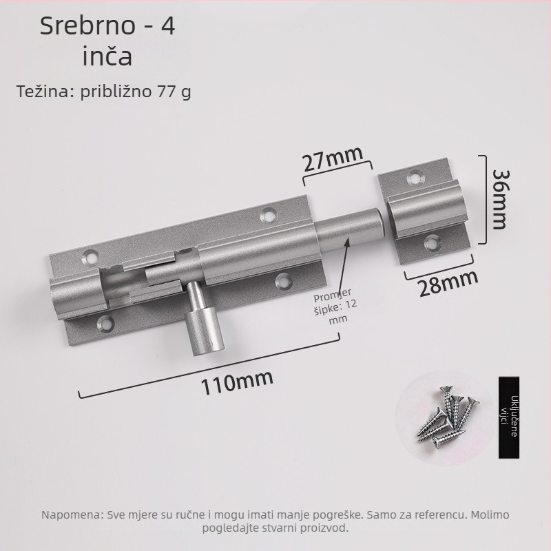 F-tip zasun za vrata od aluminijske legure, protivkrađni, model L1312, oksidirani završetak, moderan minimalistički stil
