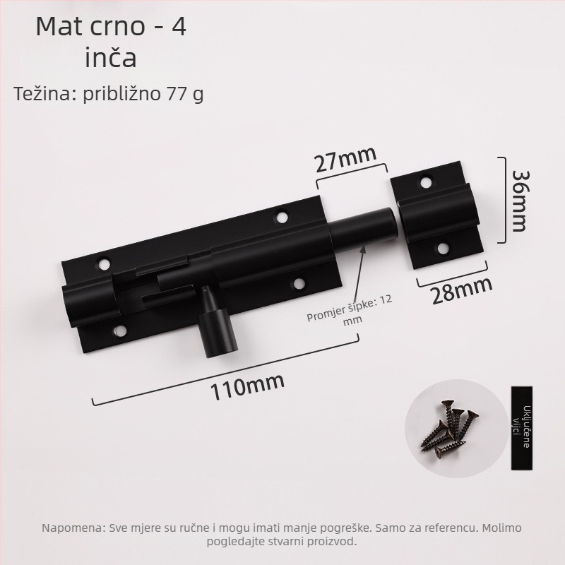 F-tip zasun za vrata od aluminijske legure, protivkrađni, model L1312, oksidirani završetak, moderan minimalistički stil