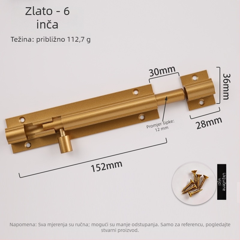 F-tip zasun za vrata od aluminijske legure, protivkrađni, model L1312, oksidirani završetak, moderan minimalistički stil