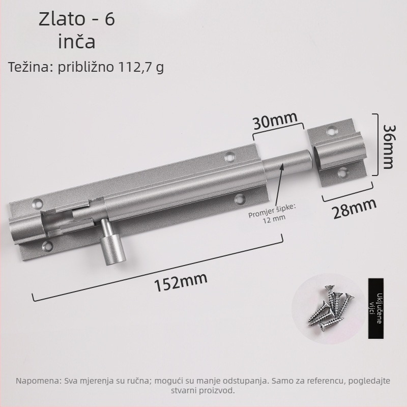 F-tip zasun za vrata od aluminijske legure, protivkrađni, model L1312, oksidirani završetak, moderan minimalistički stil