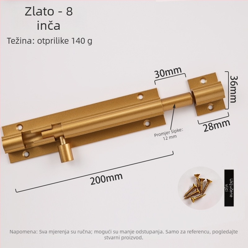 F-tip zasun za vrata od aluminijske legure, protivkrađni, model L1312, oksidirani završetak, moderan minimalistički stil