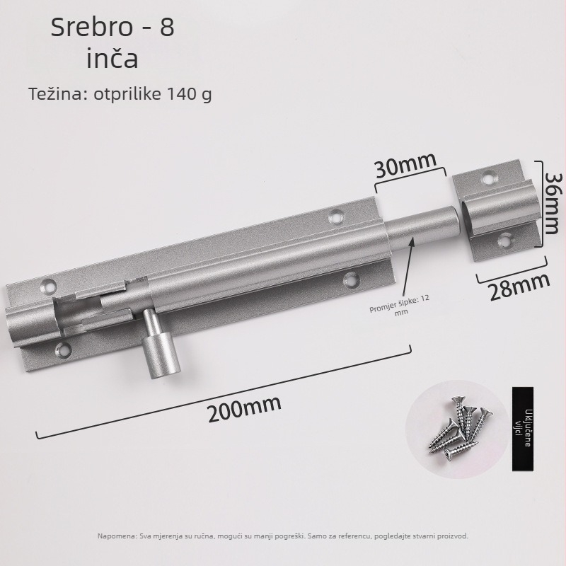 F-tip zasun za vrata od aluminijske legure, protivkrađni, model L1312, oksidirani završetak, moderan minimalistički stil