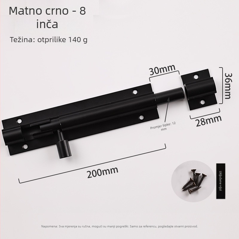 F-tip zasun za vrata od aluminijske legure, protivkrađni, model L1312, oksidirani završetak, moderan minimalistički stil