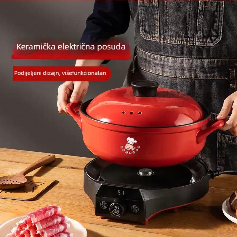 Keramički električni lonac sa satom, kapacitet 3–4 L, snaga 1200–1500 W, funkcije: para, prženje, kuhanje, dinstanje