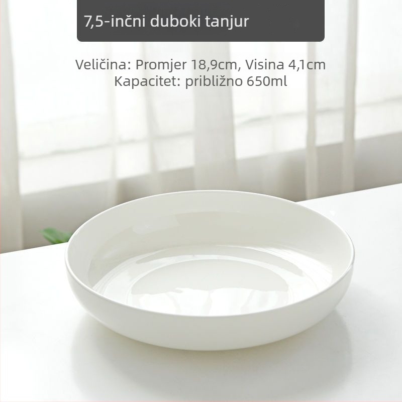 Tanjur od kostnog porculana (>45% praška kostnog), duboki okrugli tanjur, boja ispod glazure, mikrovalna sigurnost, moguć ispis logotipa