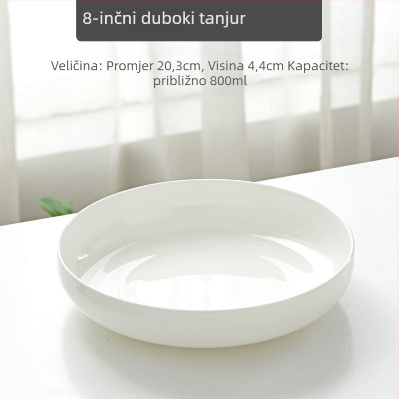 Tanjur od kostnog porculana (>45% praška kostnog), duboki okrugli tanjur, boja ispod glazure, mikrovalna sigurnost, moguć ispis logotipa