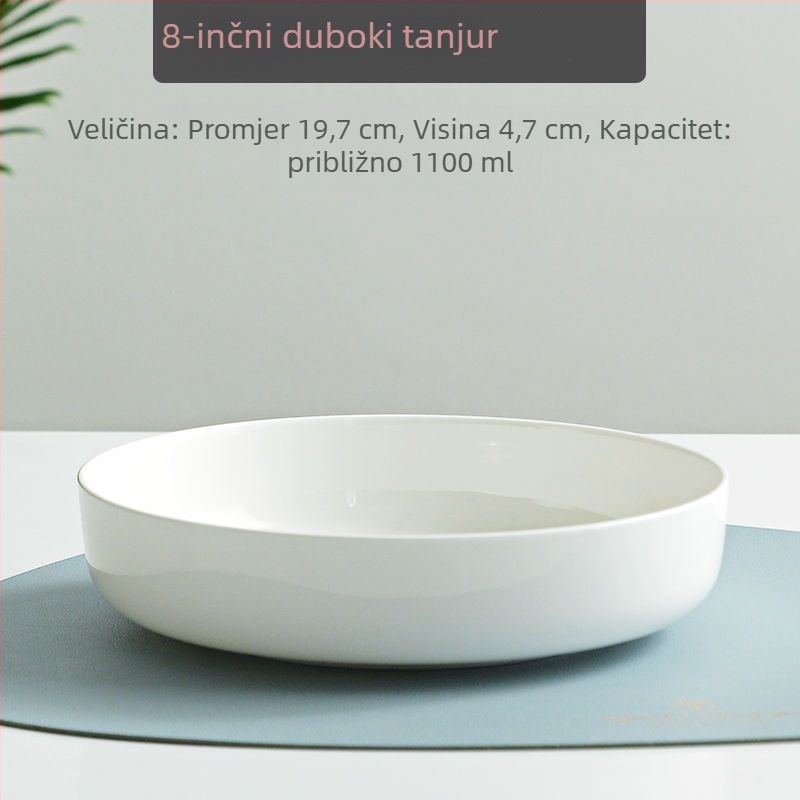 Tanjur od kostnog porculana (>45% praška kostnog), duboki okrugli tanjur, boja ispod glazure, mikrovalna sigurnost, moguć ispis logotipa