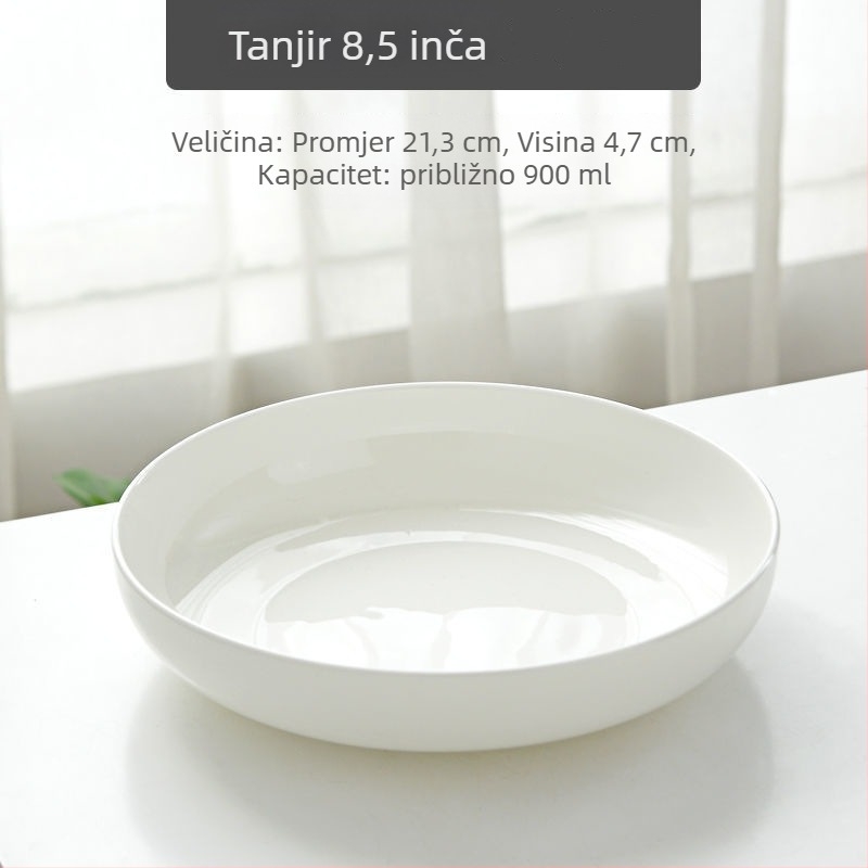 Tanjur od kostnog porculana (>45% praška kostnog), duboki okrugli tanjur, boja ispod glazure, mikrovalna sigurnost, moguć ispis logotipa