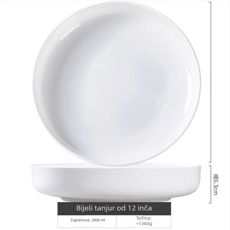 Tanjur od kostnog porculana (>45% praška kostnog), duboki okrugli tanjur, boja ispod glazure, mikrovalna sigurnost, moguć ispis logotipa
