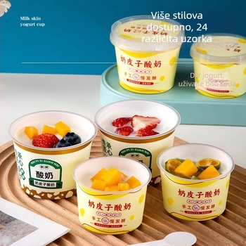 Jednokratna čašica za jogurt s poklopcem — PP materijal, brend Strange book, tiskanje logotipa omogućeno, prilagodba dostupna, nebiodegradibilno