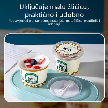 Jednokratna čašica za jogurt s poklopcem — PP materijal, brend Strange book, tiskanje logotipa omogućeno, prilagodba dostupna, nebiodegradibilno