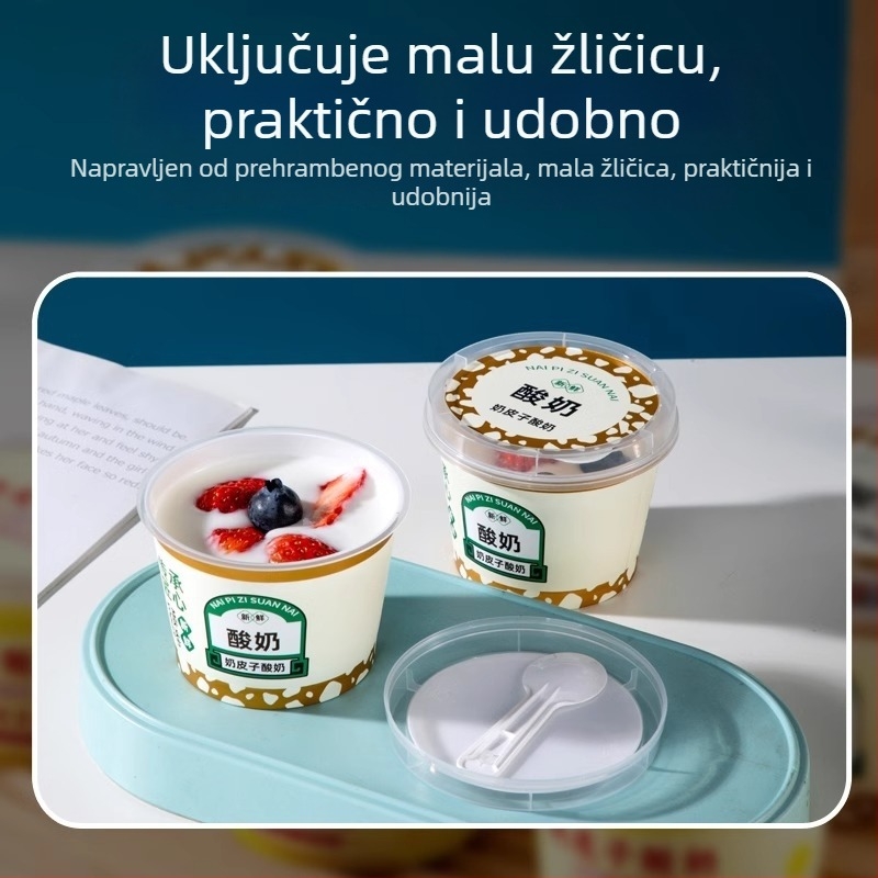 Jednokratna čašica za jogurt s poklopcem — PP materijal, brend Strange book, tiskanje logotipa omogućeno, prilagodba dostupna, nebiodegradibilno