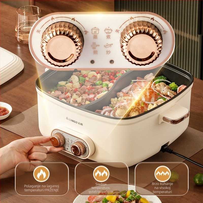 Kvadratni Yuanyang električni lonac, dvostruka kontrola temperature, kapacitet 4–5 L, nelepivi unutarnji lonac, Shabu-shabu i grill