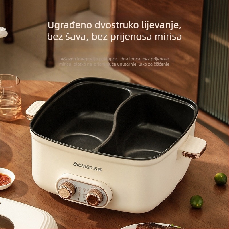 Kvadratni Yuanyang električni lonac, dvostruka kontrola temperature, kapacitet 4–5 L, nelepivi unutarnji lonac, Shabu-shabu i grill