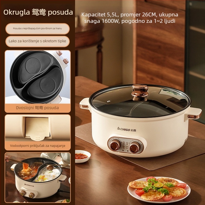 Kvadratni Yuanyang električni lonac, dvostruka kontrola temperature, kapacitet 4–5 L, nelepivi unutarnji lonac, Shabu-shabu i grill