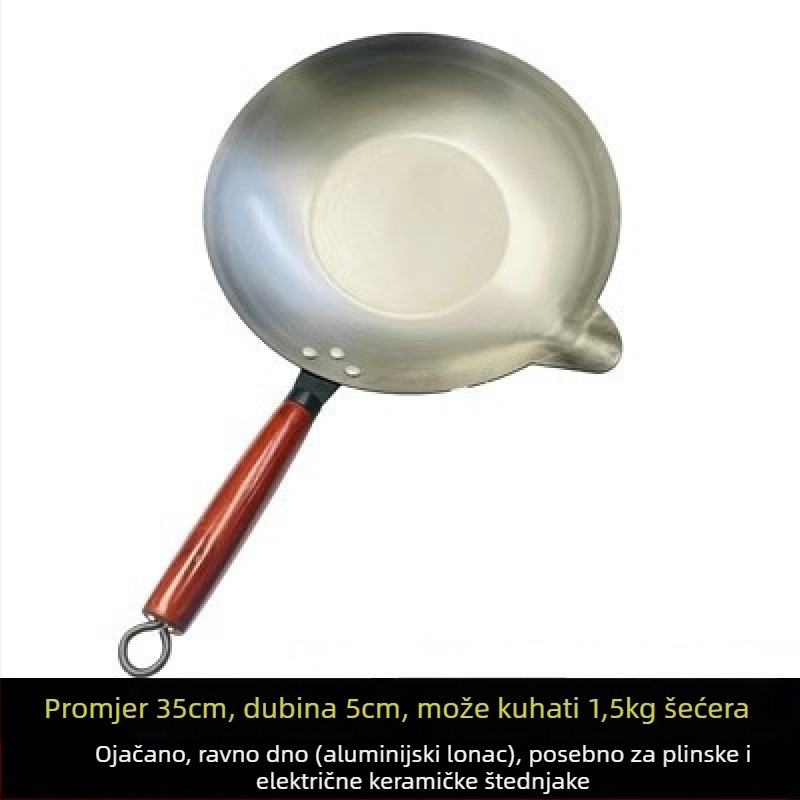 Wok od nehrđajućeg čelika, neprijanjajuća površina, model 35-40, dno s jednim slojem, univerzalni štednjak