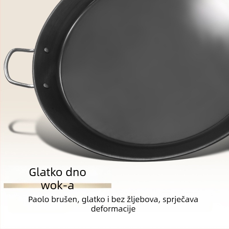 Tiganj za grill od željeza s dvije ručke, ravno dno, bez premaza, za kućnu i komercijalnu upotrebu