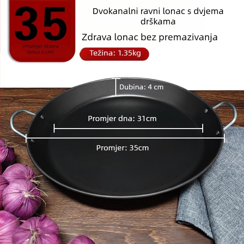 Tiganj za grill od željeza s dvije ručke, ravno dno, bez premaza, za kućnu i komercijalnu upotrebu