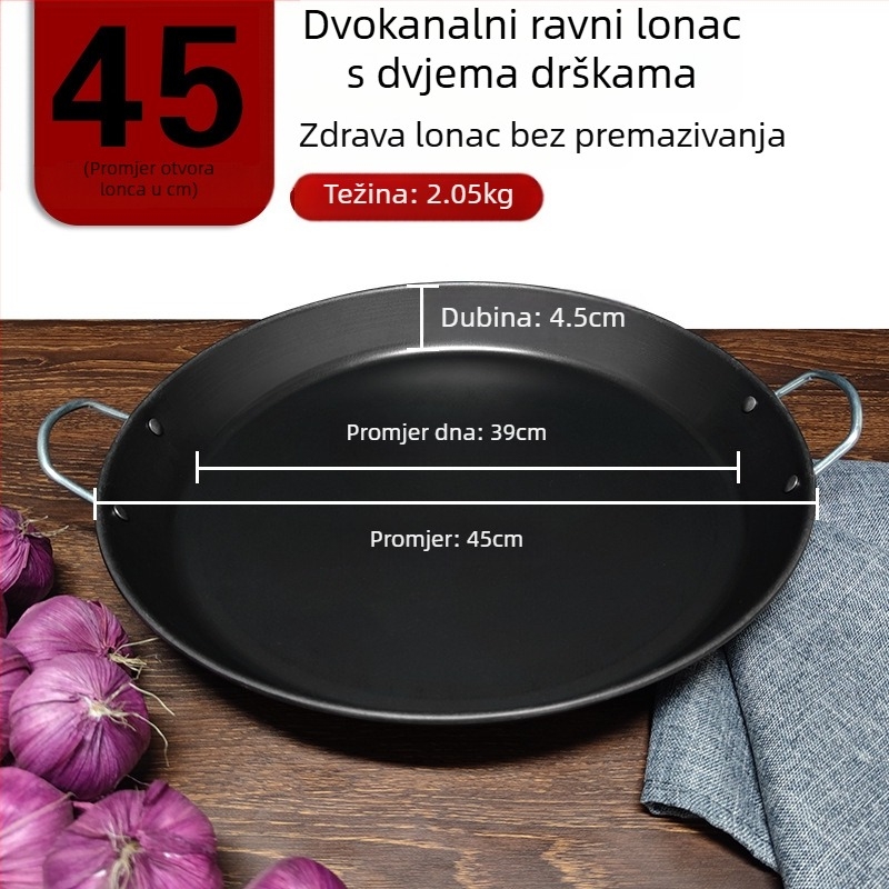 Tiganj za grill od željeza s dvije ručke, ravno dno, bez premaza, za kućnu i komercijalnu upotrebu