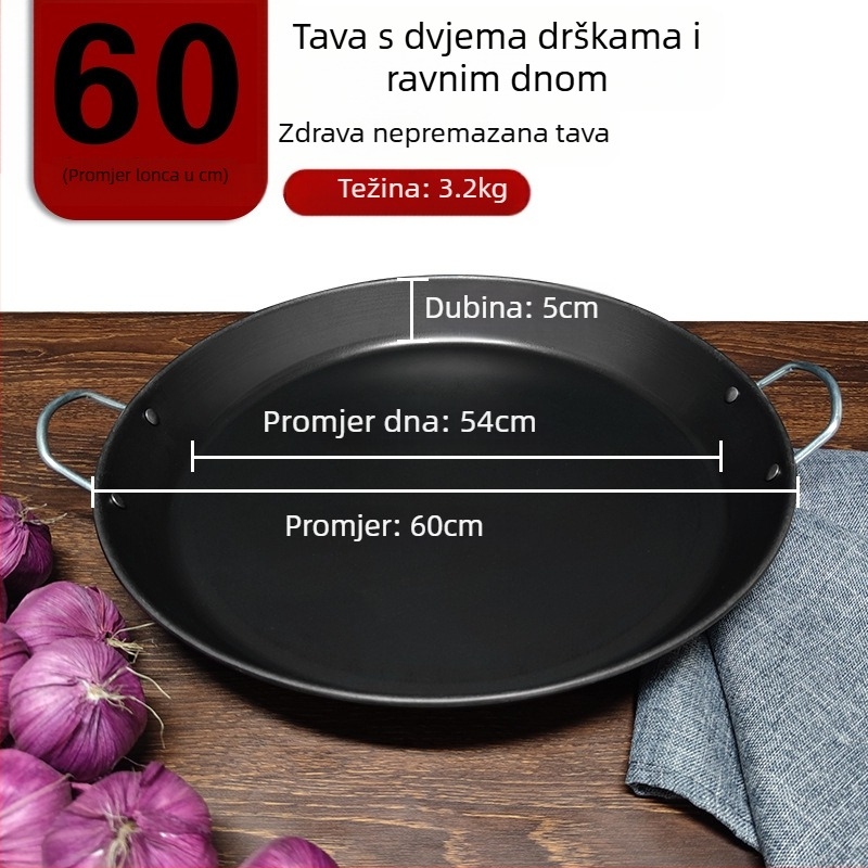 Tiganj za grill od željeza s dvije ručke, ravno dno, bez premaza, za kućnu i komercijalnu upotrebu