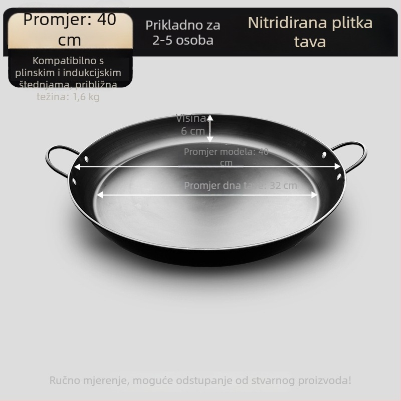 Tiganj za grill od željeza s dvije ručke, ravno dno, bez premaza, za kućnu i komercijalnu upotrebu
