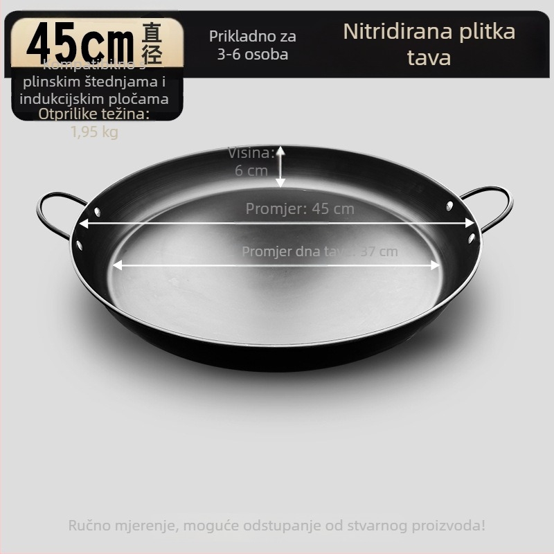 Tiganj za grill od željeza s dvije ručke, ravno dno, bez premaza, za kućnu i komercijalnu upotrebu