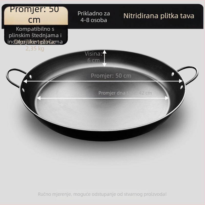 Tiganj za grill od željeza s dvije ručke, ravno dno, bez premaza, za kućnu i komercijalnu upotrebu