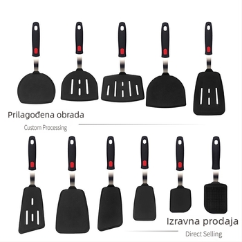 Teppanyaki silikonska spatula s jezgrom od opružinjenog čelika, plastična drška; neprijanjajuća, otporna na visoke temperature, zaštita od opeklina.