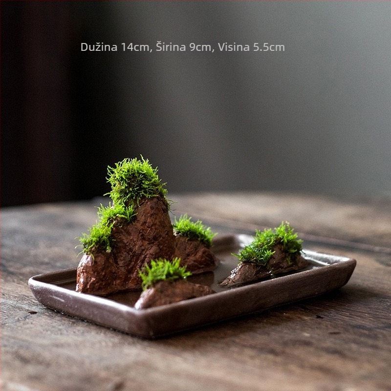 Stolni bonsai s vodnim krajolikom — svileno cvijeće, zen mikro krajolik