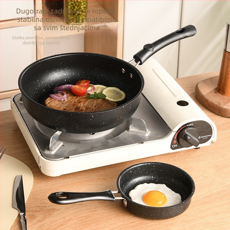 Mini tava od lijevanog željeza s non-stick premazom, bezdimna, za jaja i palačinke, kompatibilna s indukcijom i plinskim štednjakom