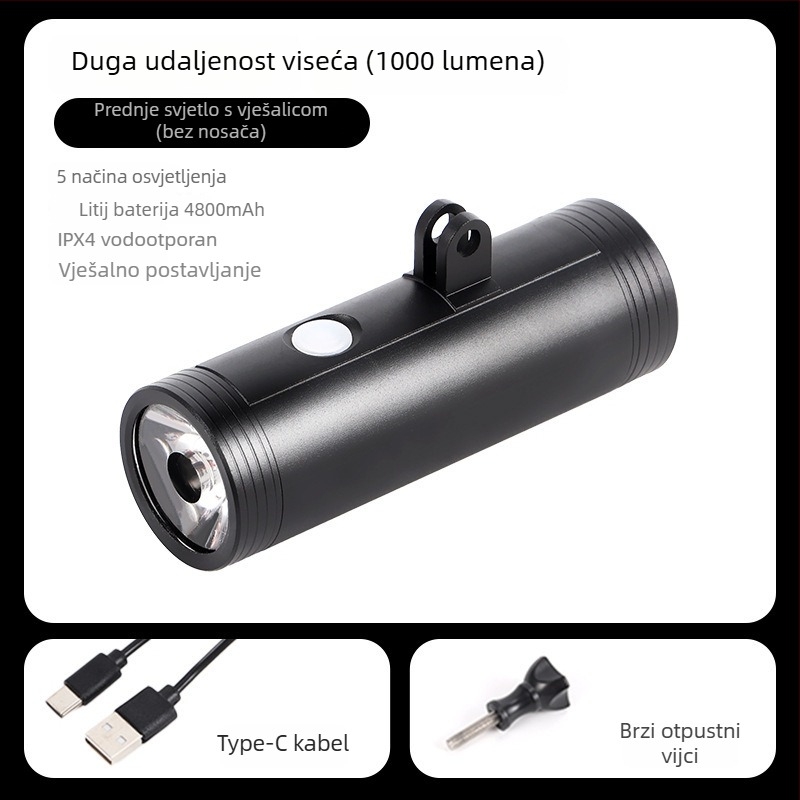Prednje svjetlo za bicikl za noćnu vožnju: visoka svjetlost, vodootporno, USB-C punjenje, punjivo, podesiva snop za planinske i cestovne bicikle (USB-C punjenje, podesiva snop, montaža visećim držačem)