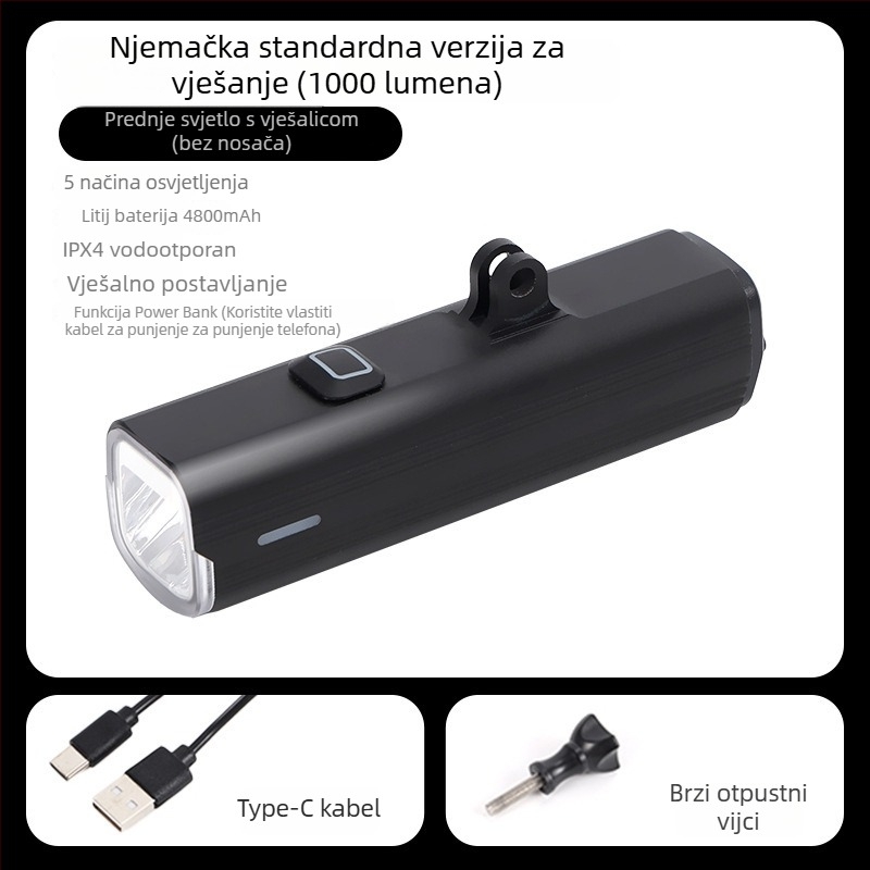 Prednje svjetlo za bicikl za noćnu vožnju: visoka svjetlost, vodootporno, USB-C punjenje, punjivo, podesiva snop za planinske i cestovne bicikle (USB-C punjenje, podesiva snop, montaža visećim držačem)