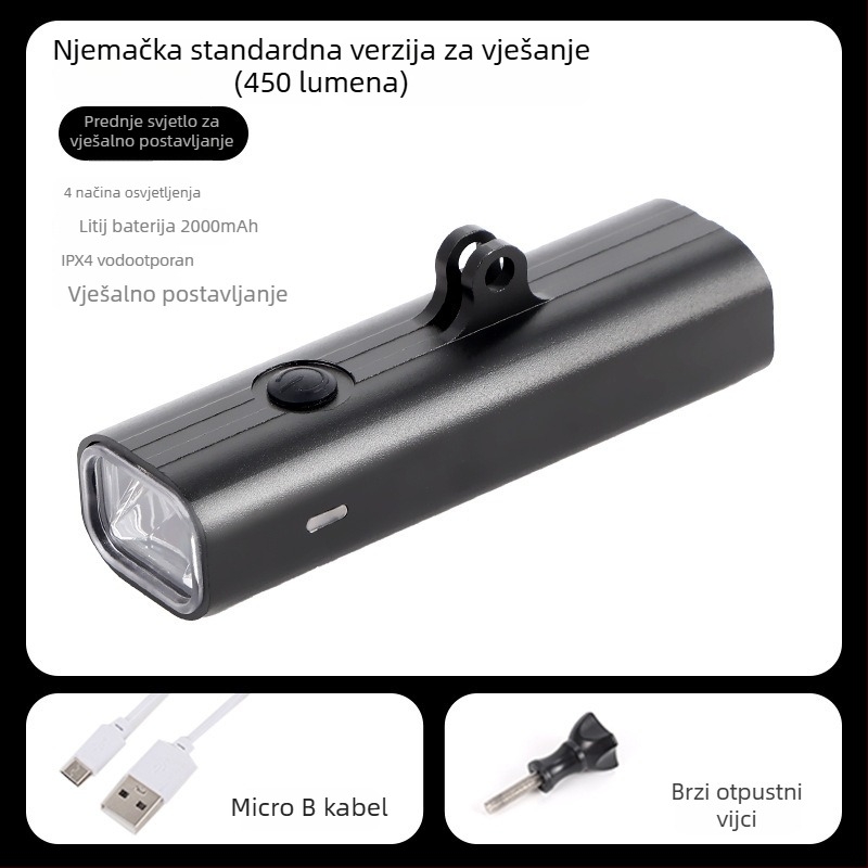 Prednje svjetlo za bicikl za noćnu vožnju: visoka svjetlost, vodootporno, USB-C punjenje, punjivo, podesiva snop za planinske i cestovne bicikle (USB-C punjenje, podesiva snop, montaža visećim držačem)