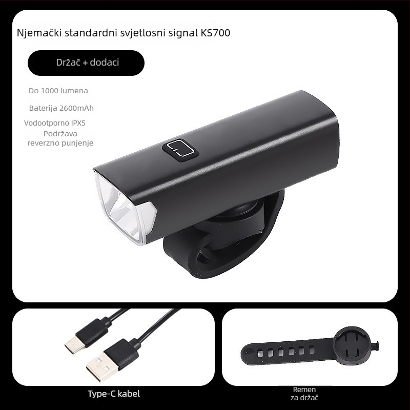 Prednje svjetlo za bicikl za noćnu vožnju: visoka svjetlost, vodootporno, USB-C punjenje, punjivo, podesiva snop za planinske i cestovne bicikle (USB-C punjenje, podesiva snop, montaža visećim držačem)