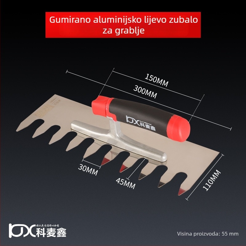 Dugački nehrđajući gleter za žbukanje s nazubljenim rubom za postavljanje pločica, Kehaixin, debljina 0.8 mm