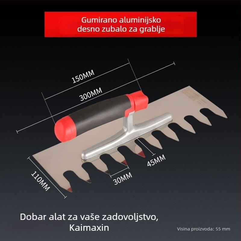 Dugački nehrđajući gleter za žbukanje s nazubljenim rubom za postavljanje pločica, Kehaixin, debljina 0.8 mm
