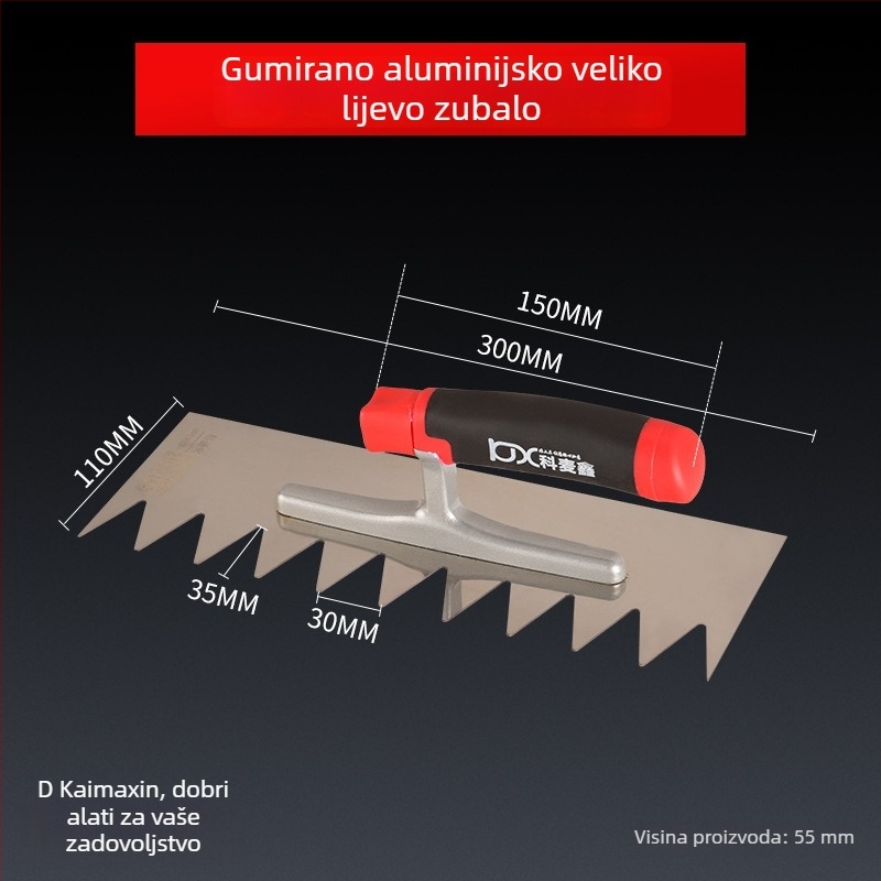 Dugački nehrđajući gleter za žbukanje s nazubljenim rubom za postavljanje pločica, Kehaixin, debljina 0.8 mm