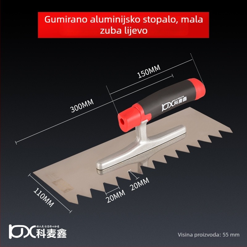 Dugački nehrđajući gleter za žbukanje s nazubljenim rubom za postavljanje pločica, Kehaixin, debljina 0.8 mm