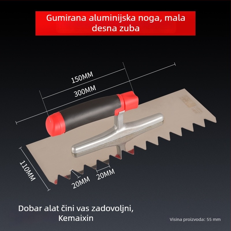 Dugački nehrđajući gleter za žbukanje s nazubljenim rubom za postavljanje pločica, Kehaixin, debljina 0.8 mm